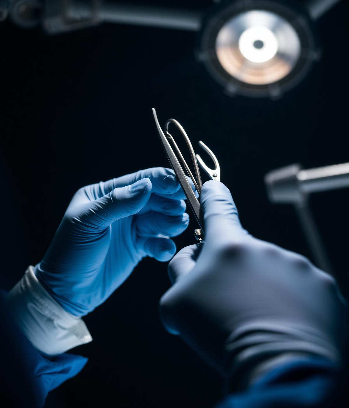 Hands holding neurosurgical instruments